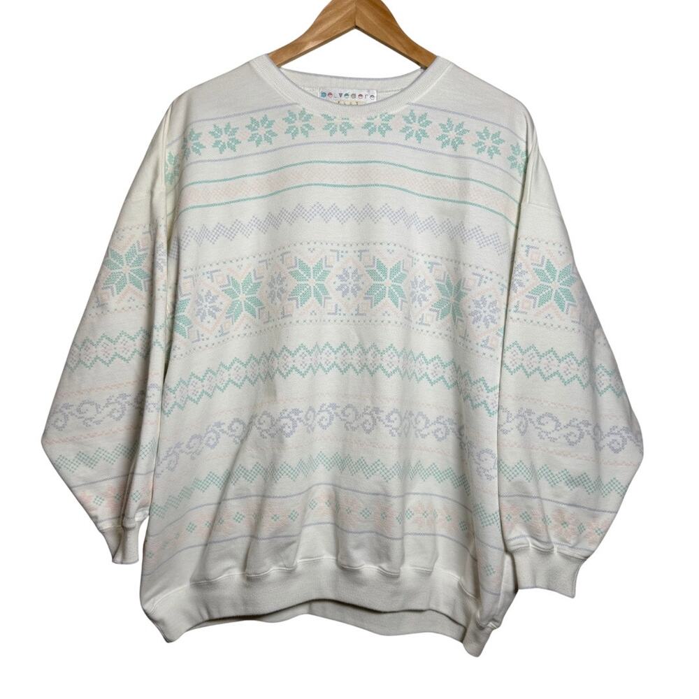 Belvedere Plus Pastel Fair Isle Pullover Sweater Best Fits XL–2X Vintage